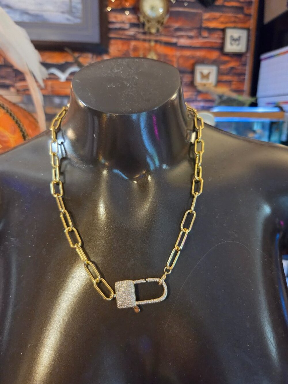Vintage Choker type Necklace Rhinestone-Embellished Padlock Pendant **READ**